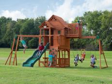 Create a backyard made for entertaining your kids all year round with a ready-for-play swing set.