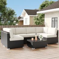 Outdoor Furniture Replacement Cushions for 6 Seat Patio Rattan Wicker Sectional Conversation Sofa Set, 14-Piece Cushions Set