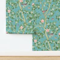 Elsie's Garden Turquoise Wallpaper