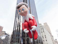 New York, NY USA - November 26, 2015: Giant Elf on the Shelf balloon flown at the 89th Annual Macy's Thanksgiving Day Parade on Columbus Circle