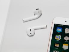 SAN FRANCISCO, CA - SEPTEMBER 07: A pair of the new Apple AirPods are seen during a launch event on September 7, 2016 in San Francisco, California. Apple Inc. unveiled the latest iterations of its smart phone, the iPhone 7 and 7 Plus, the Apple Watch Series 2, as well as AirPods, the tech giant's first wireless headphones. (Photo by Stephen Lam/Getty Images)