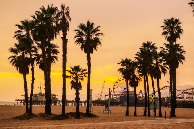 Santa Monica Beach and Pier on Sunset
