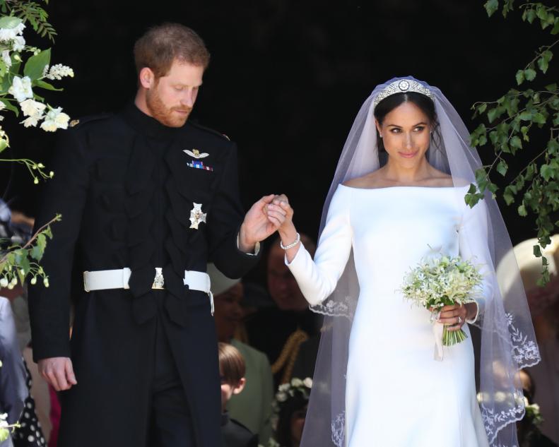 Meghan Markle and Prince Harry leave St George's Chapel at Windsor Castle following their wedding.