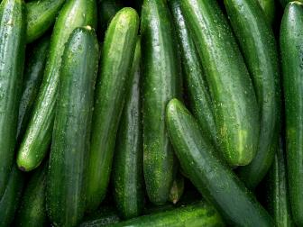 Cucumber Raw fruit and vegetable backgrounds overhead perspective, part of a set collection of healthy organic fresh produce