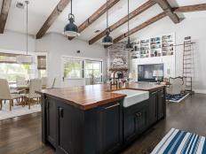 Color photo of a beautiful modern kitchen.