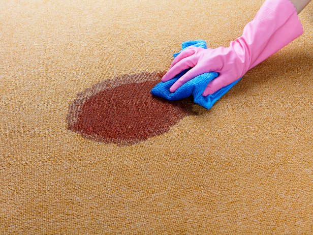 Woman cleaning carpet