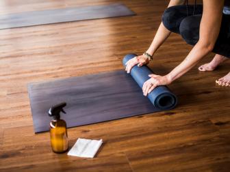 Yoga training concept during covid-19 in indoor studio.