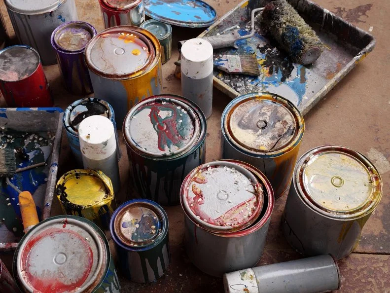 Old Paint Cans. Household hazardous waste HHW 