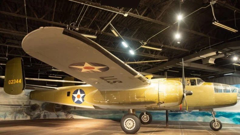 Fredericksburg, TX - December 6, 2021: The B-25 Mitchell Bomber Flown by the Doolittle Raiders over Japan after Pearl Harbor bombing. The plane is on display at the National Museum of the Pacific War.