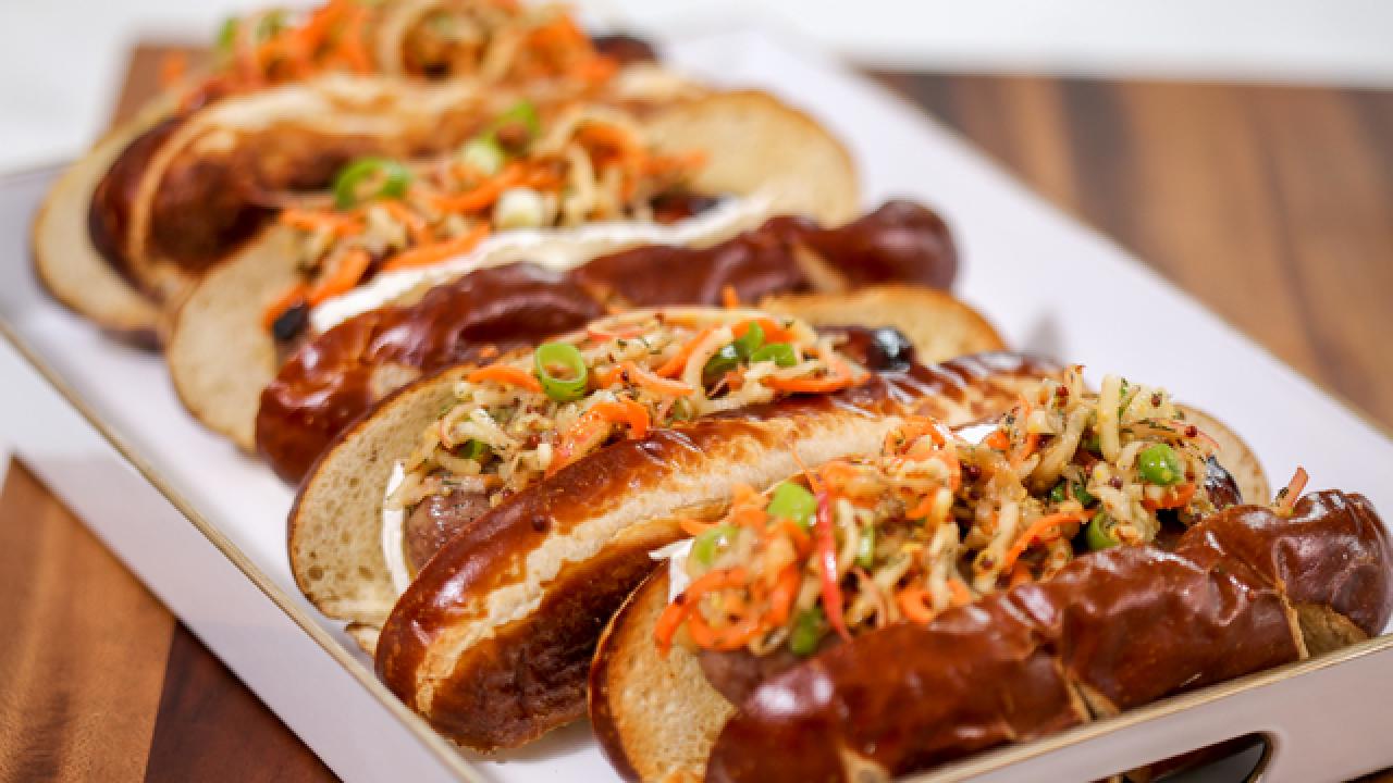 Grilled Brats with Apple Slaw