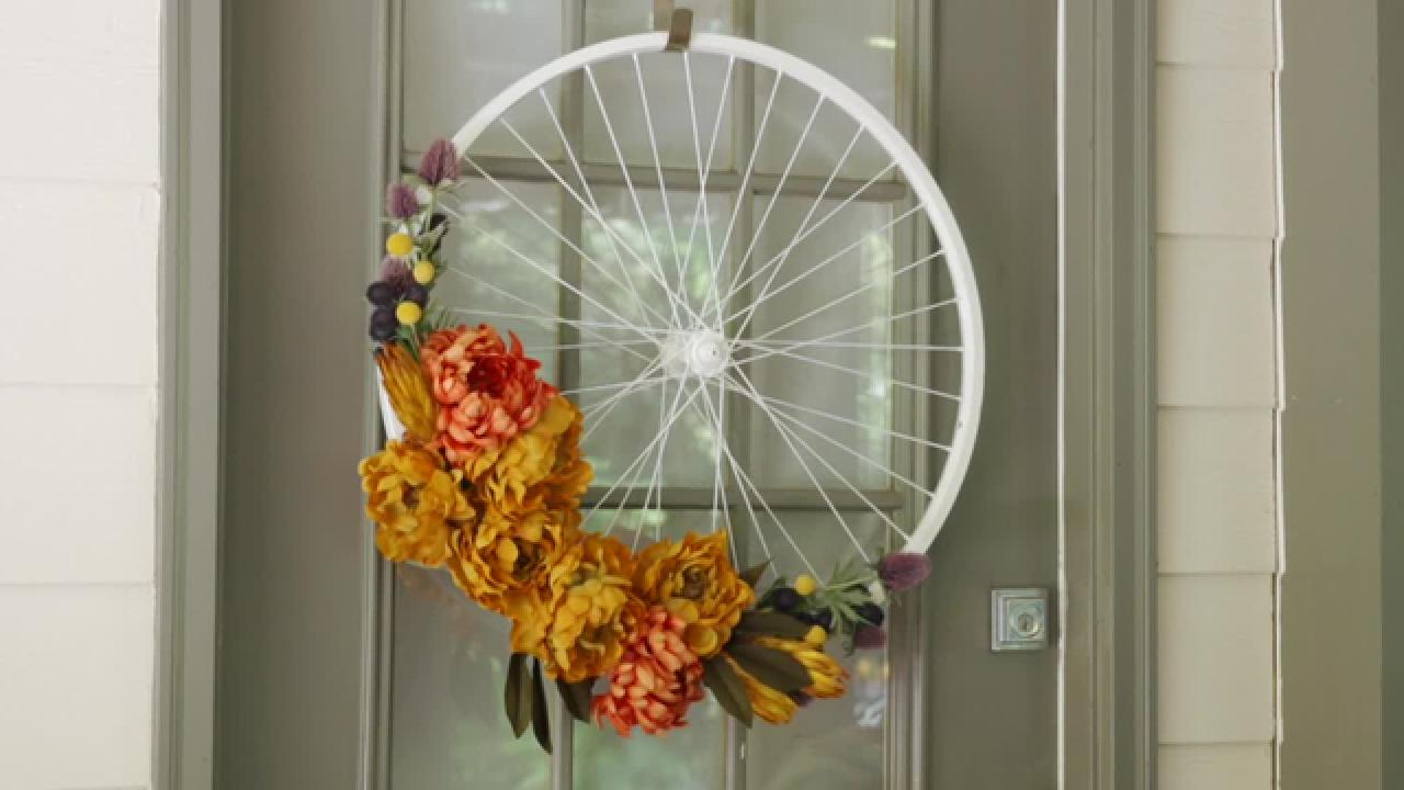 Upcycled Bike Wheel Wreath